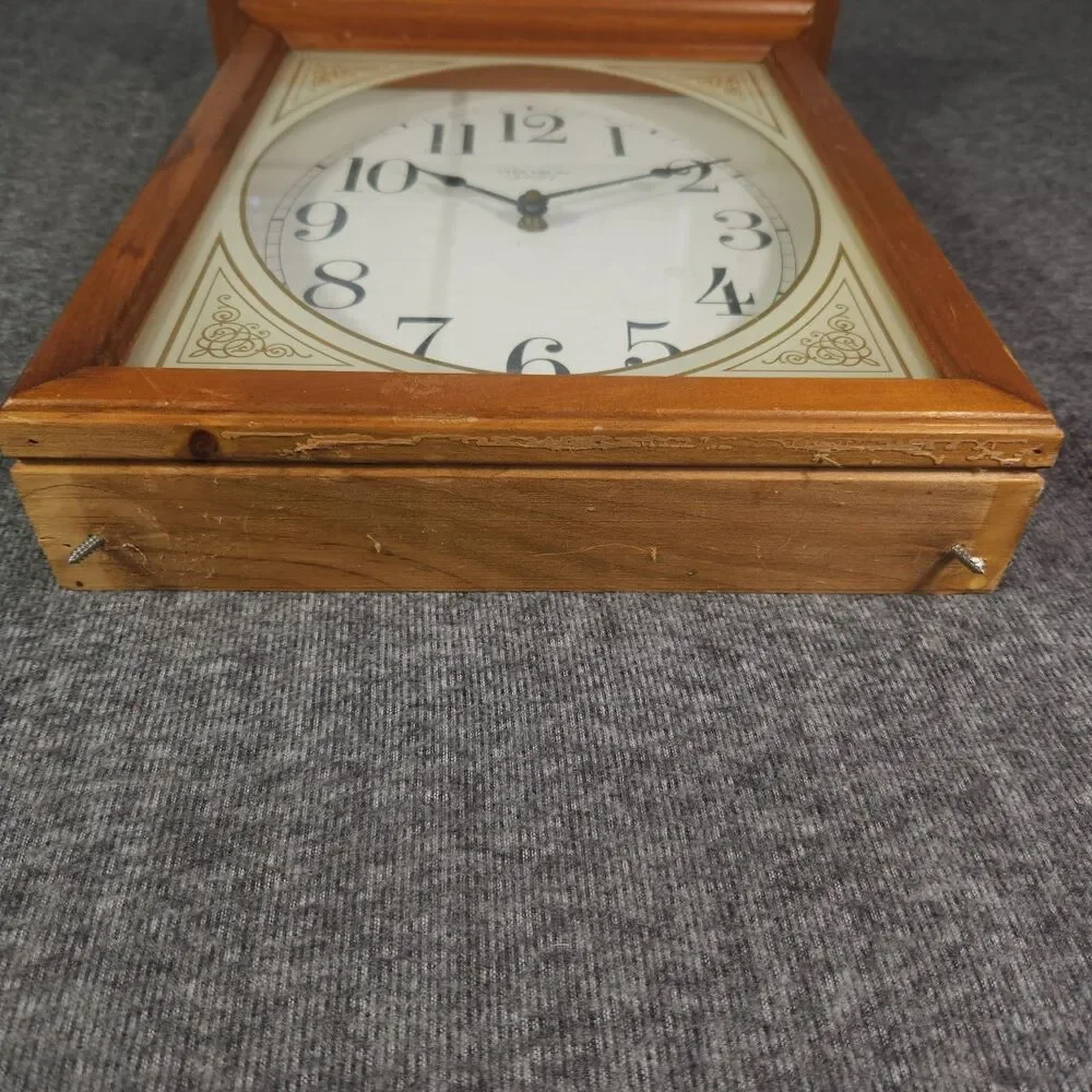 Vintage Verichron Mantle Wall Clock Wooden Rectangle Made In USA Works
